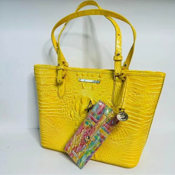 Brahmin Med Asher Buttercup Melbourne Tote & Credit Card Wallet MSRP $390